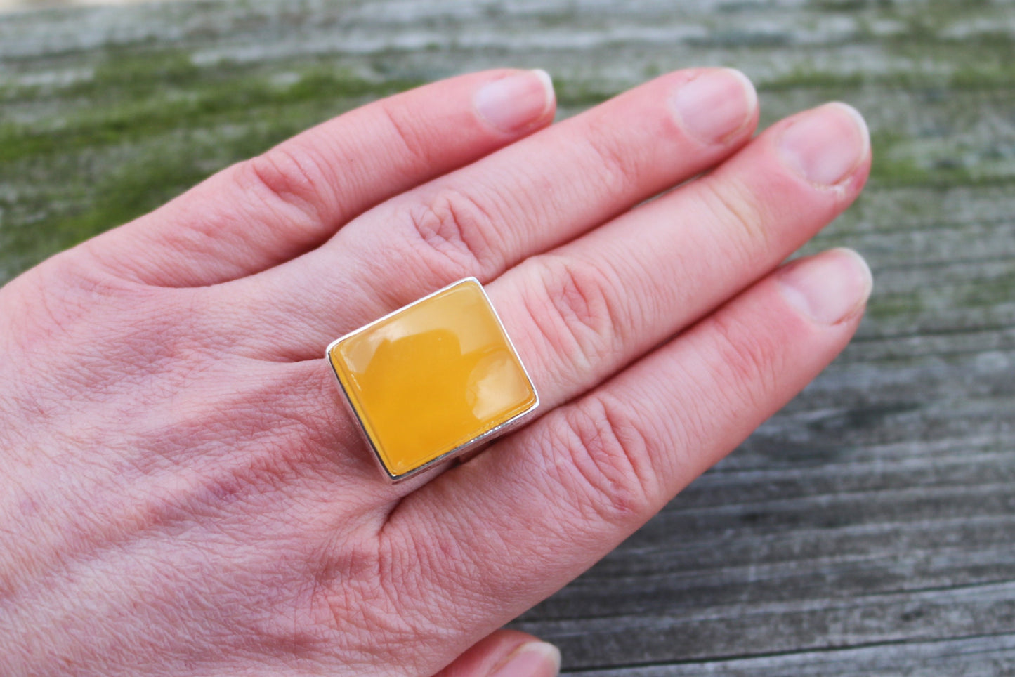 Baltic Amber Ring Butterscotch Square Natural Untreated Jewelry 925 Silver 12.5 gram