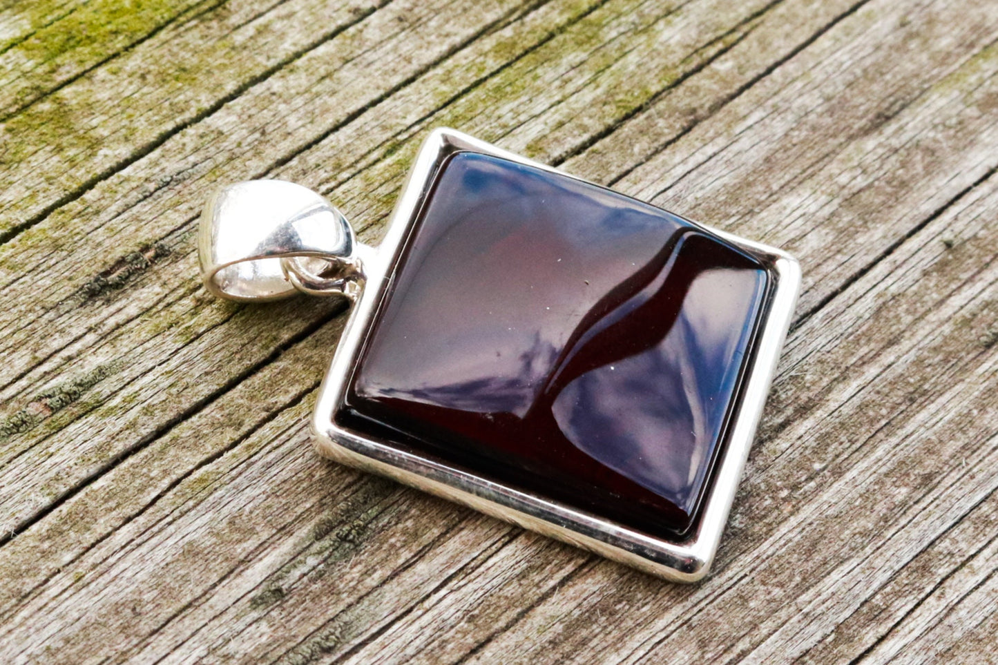 Baltic Amber Cherry Pendant Square Unisex Jewelry 1.63" 10 gram 925 Silver