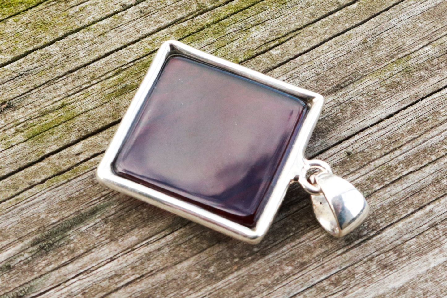 Baltic Amber Cherry Pendant Square Unisex Jewelry 1.63" 10 gram 925 Silver