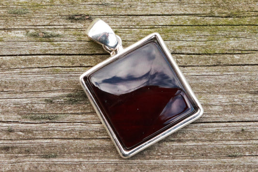 Baltic Amber Cherry Pendant Square Unisex Jewelry 1.63" 10 gram 925 Silver