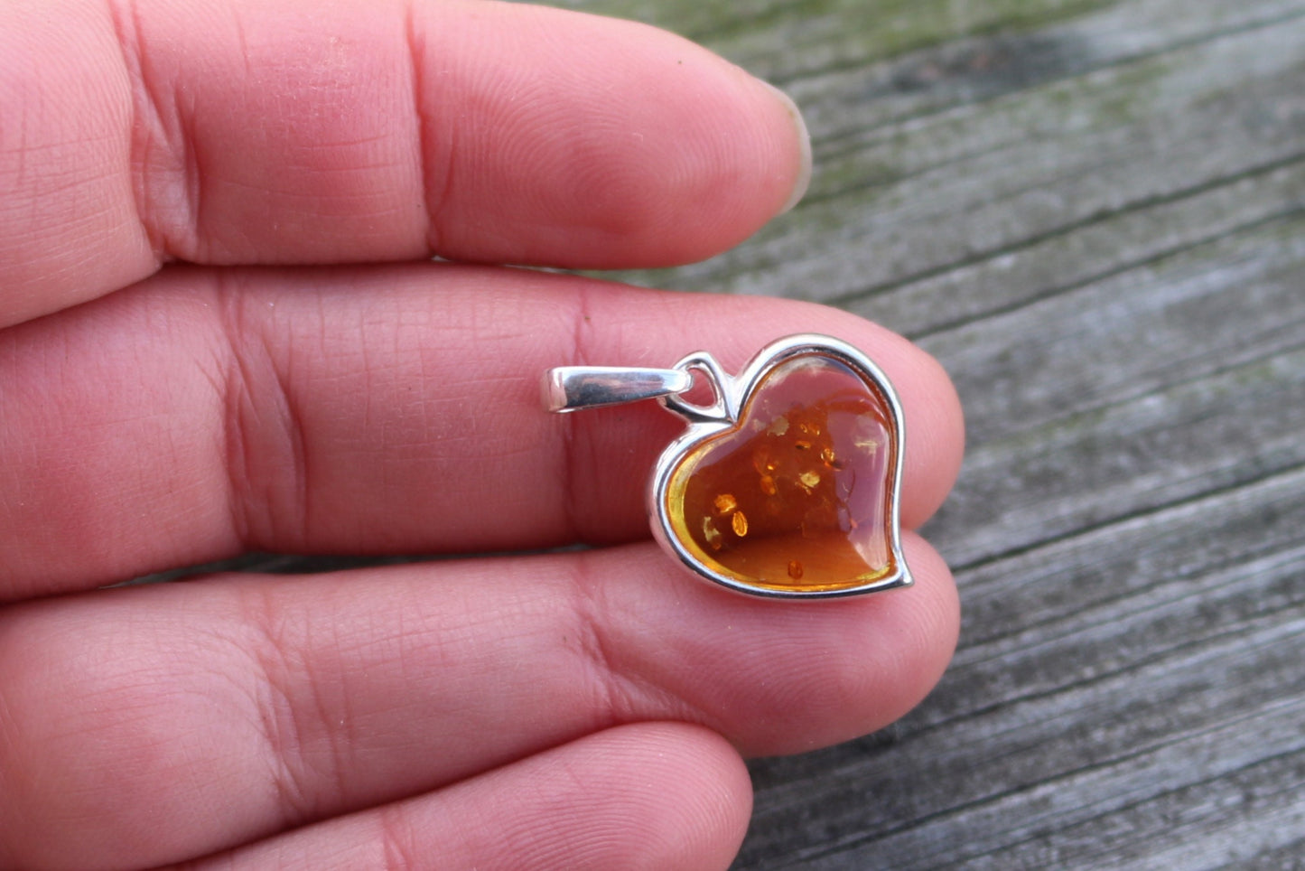 Baltic Amber Heart Pendant Honey Small Natural Untreated 1.1" 2 gram 925 Silver