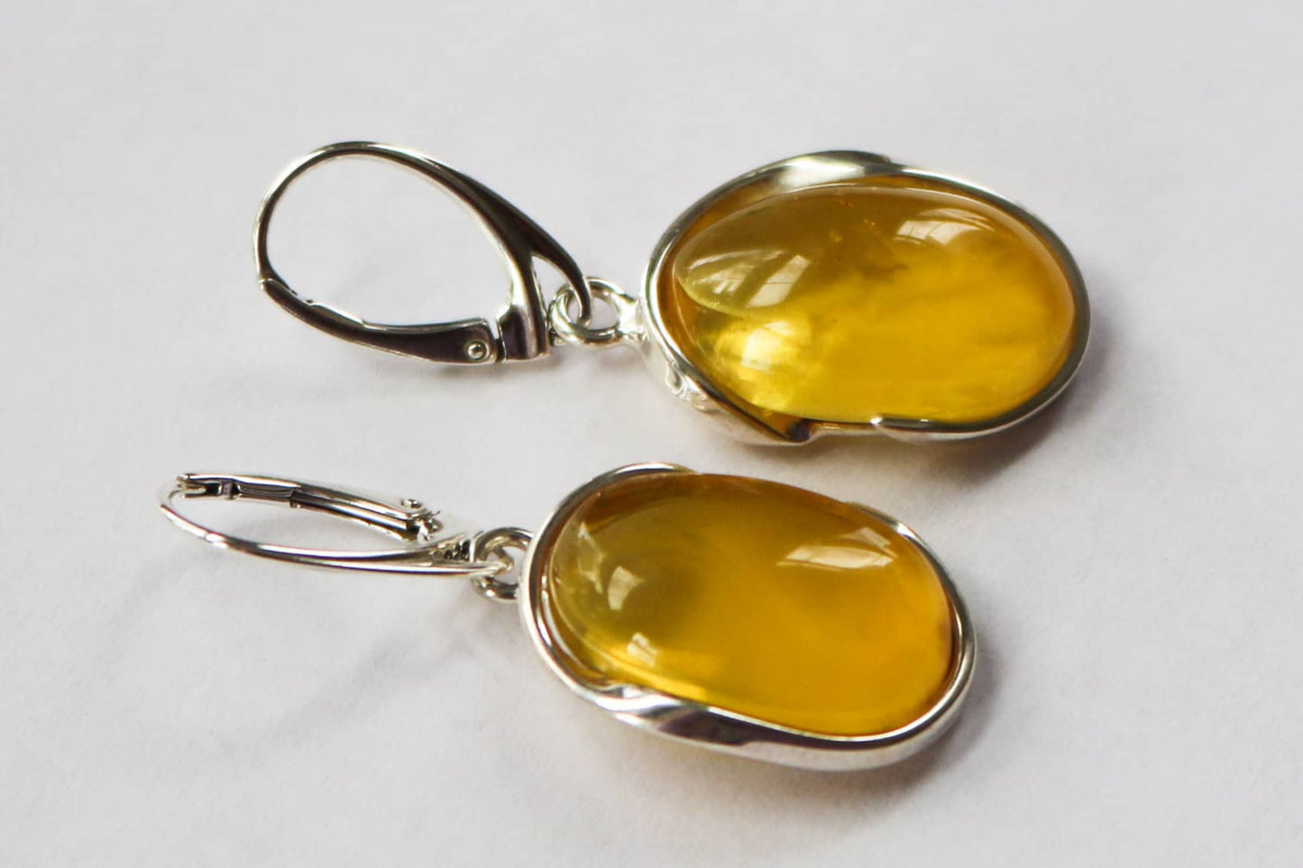 Baltic Amber Earrings Yellow Cloudy Oval Natural Jewelry 1.7" 8.3 gram 925 silver