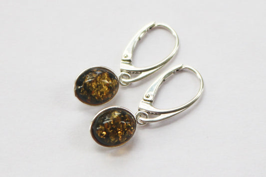 Baltic Amber Earrings Green Oval Natural Jewelry 1.18" 2.1 gram 925 Silver