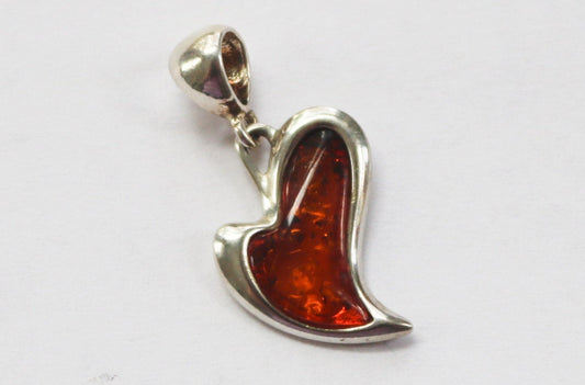 Baltic Amber Heart Pendant Cognac Charm Natural Untreated Jewelry 1.2″ 925 Silver