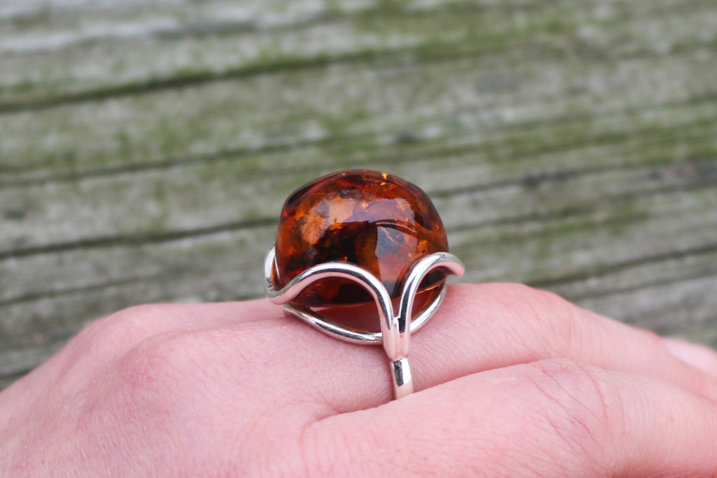 Baltic Amber Ring Cognac Round Adjustable Natural Unisex Jewelry 12.7 gram