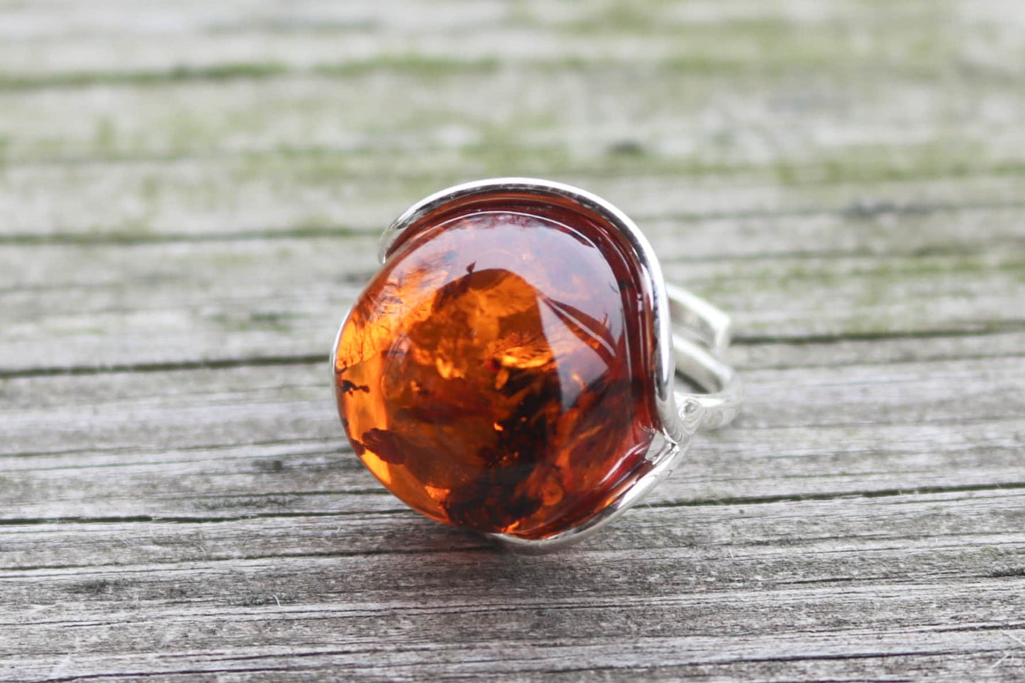 Baltic Amber Ring Cognac Round Adjustable Natural Unisex Jewelry 12.7 gram