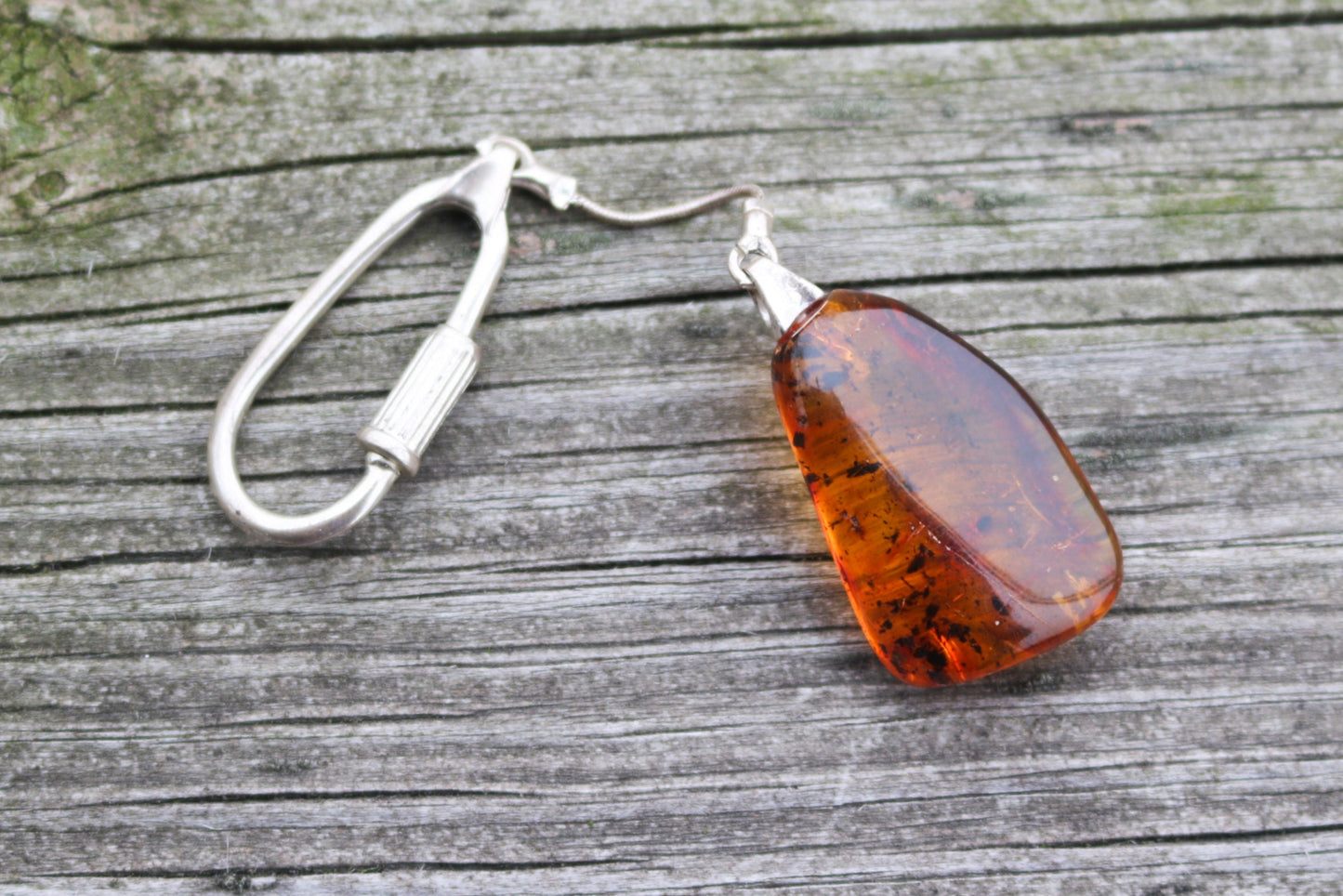 Baltic Amber Keychain with Fossil Insect Inclusions Natural 7.5 gram 925 Silver