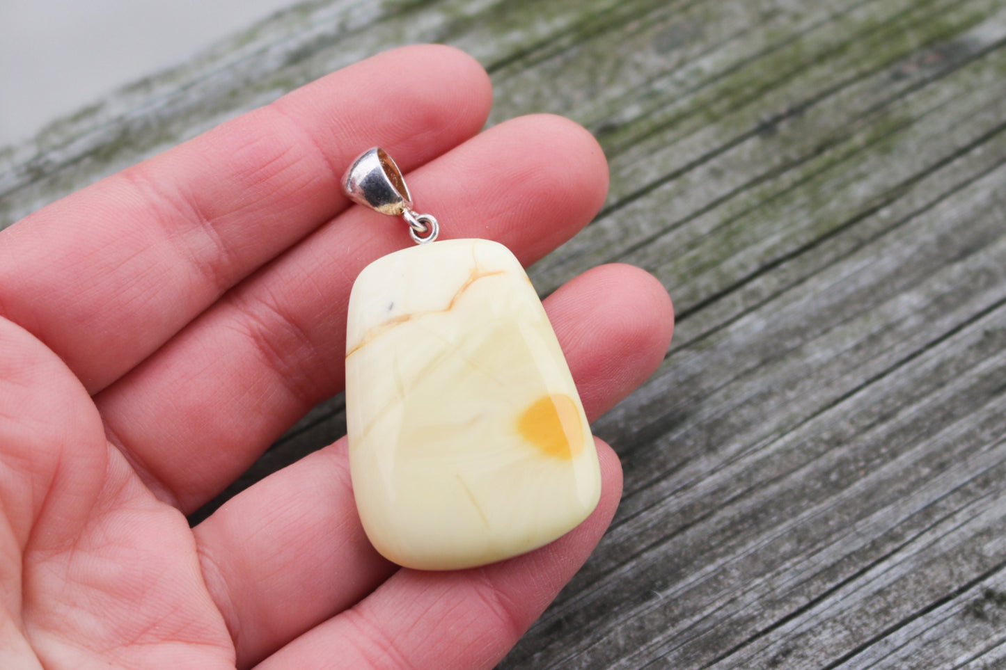 Baltic Amber Pendant White Natural Untreated Unisex Jewelry 2" 8.5 gram