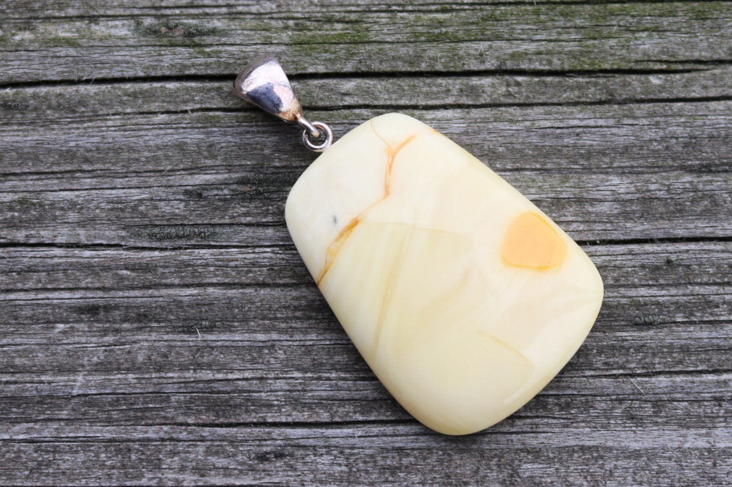 Baltic Amber Pendant White Natural Untreated Unisex Jewelry 2" 8.5 gram