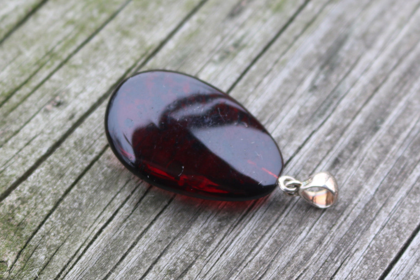 Baltic Amber Cherry Pendant Drop Natural Unisex Jewelry 2" 6.5 gram 925 Silver