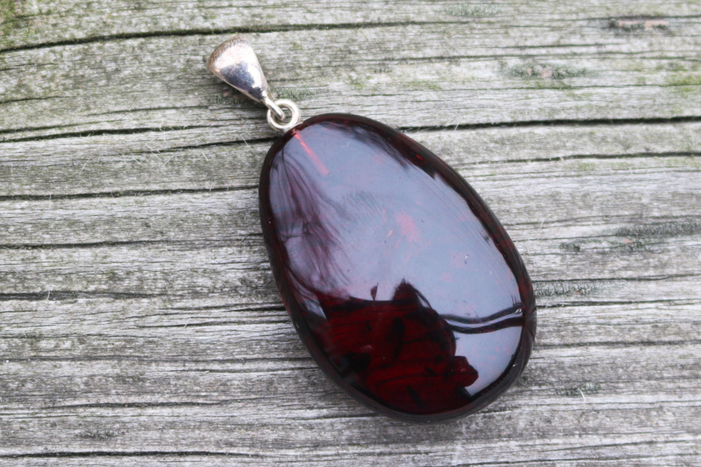 Baltic Amber Cherry Pendant Drop Natural Unisex Jewelry 2" 6.5 gram 925 Silver