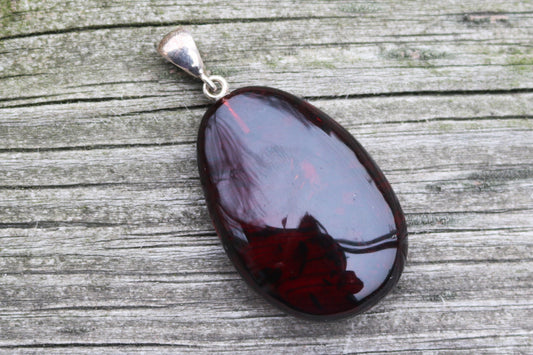 Baltic Amber Cherry Pendant Drop Natural Unisex Jewelry 2" 6.5 gram 925 Silver