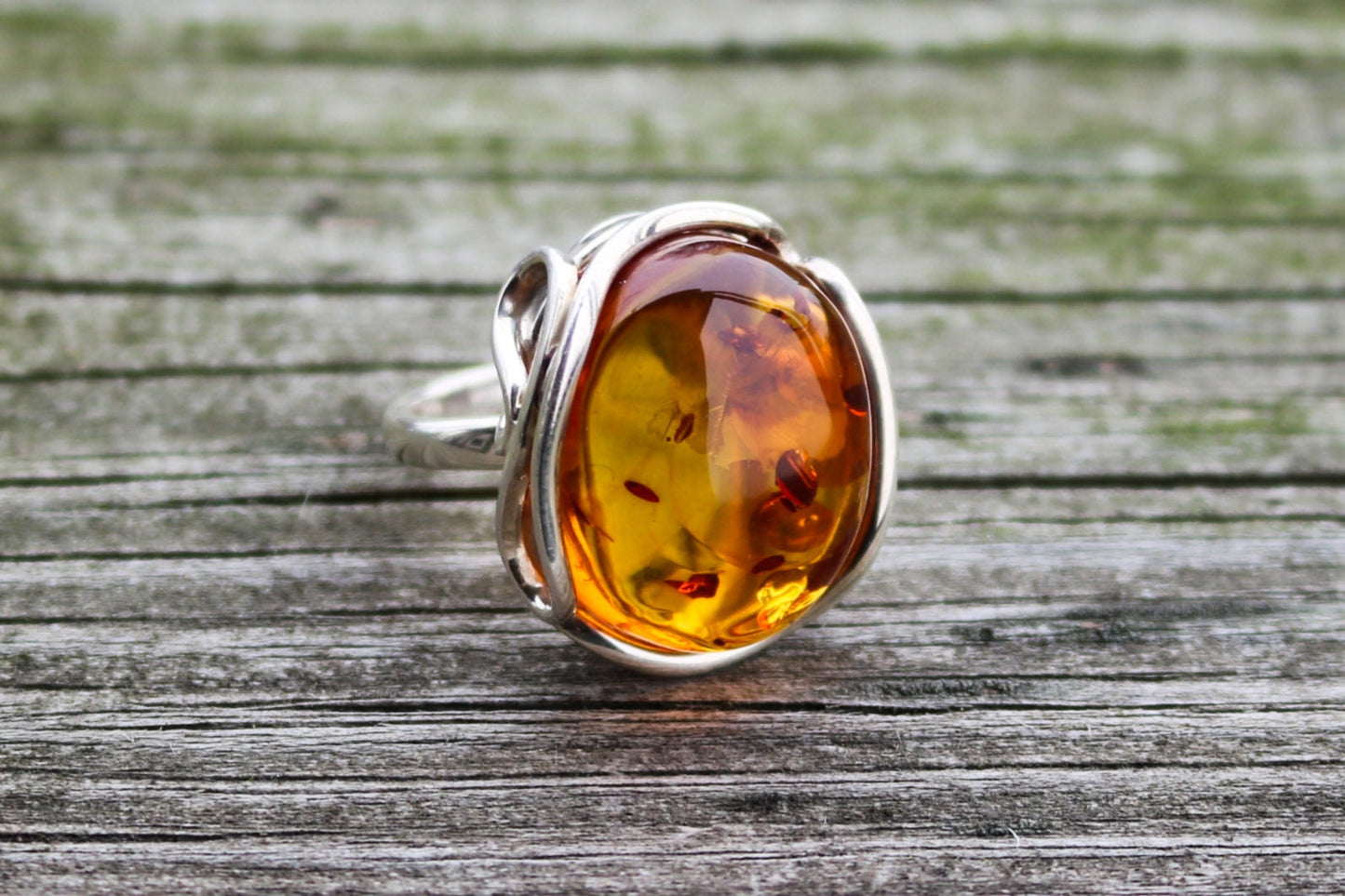 Baltic Amber Honey Ring Adjustable Oval Natural Jewelry 925 Silver 11.2 gram