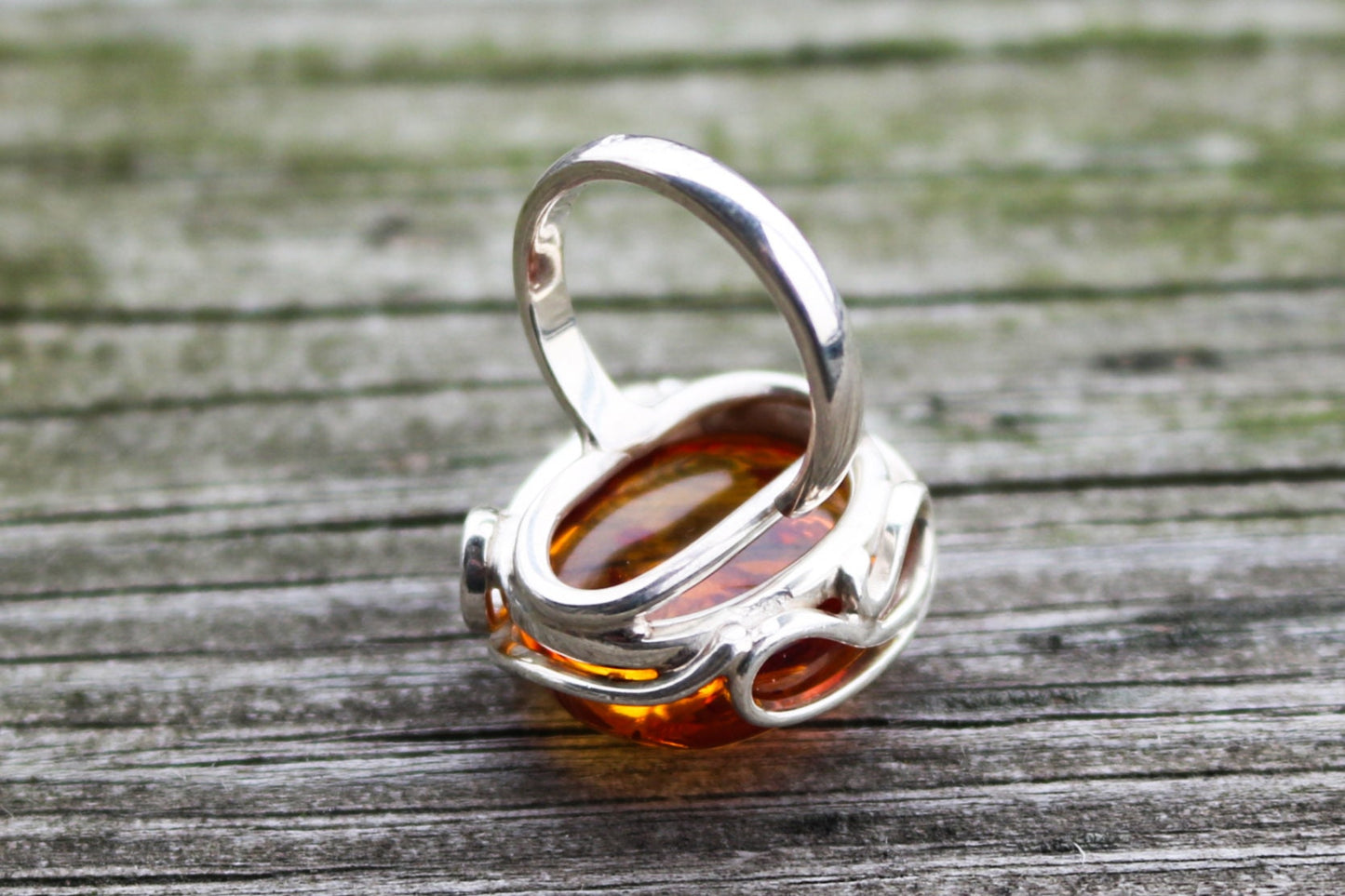 Baltic Amber Honey Ring Adjustable Oval Natural Jewelry 925 Silver 11.2 gram