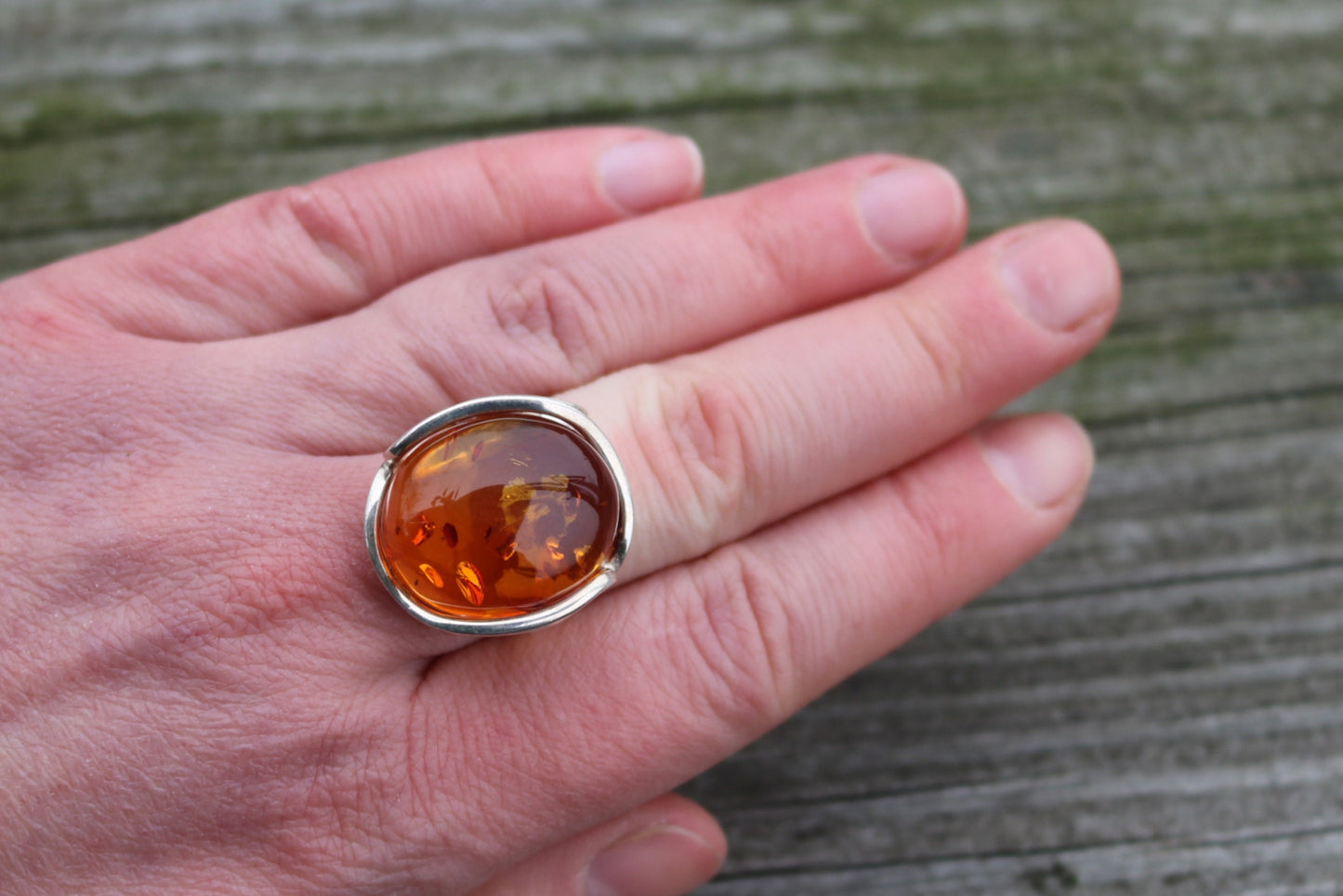 Baltic Amber Honey Ring Adjustable Oval Natural Jewelry 925 Silver 11.2 gram