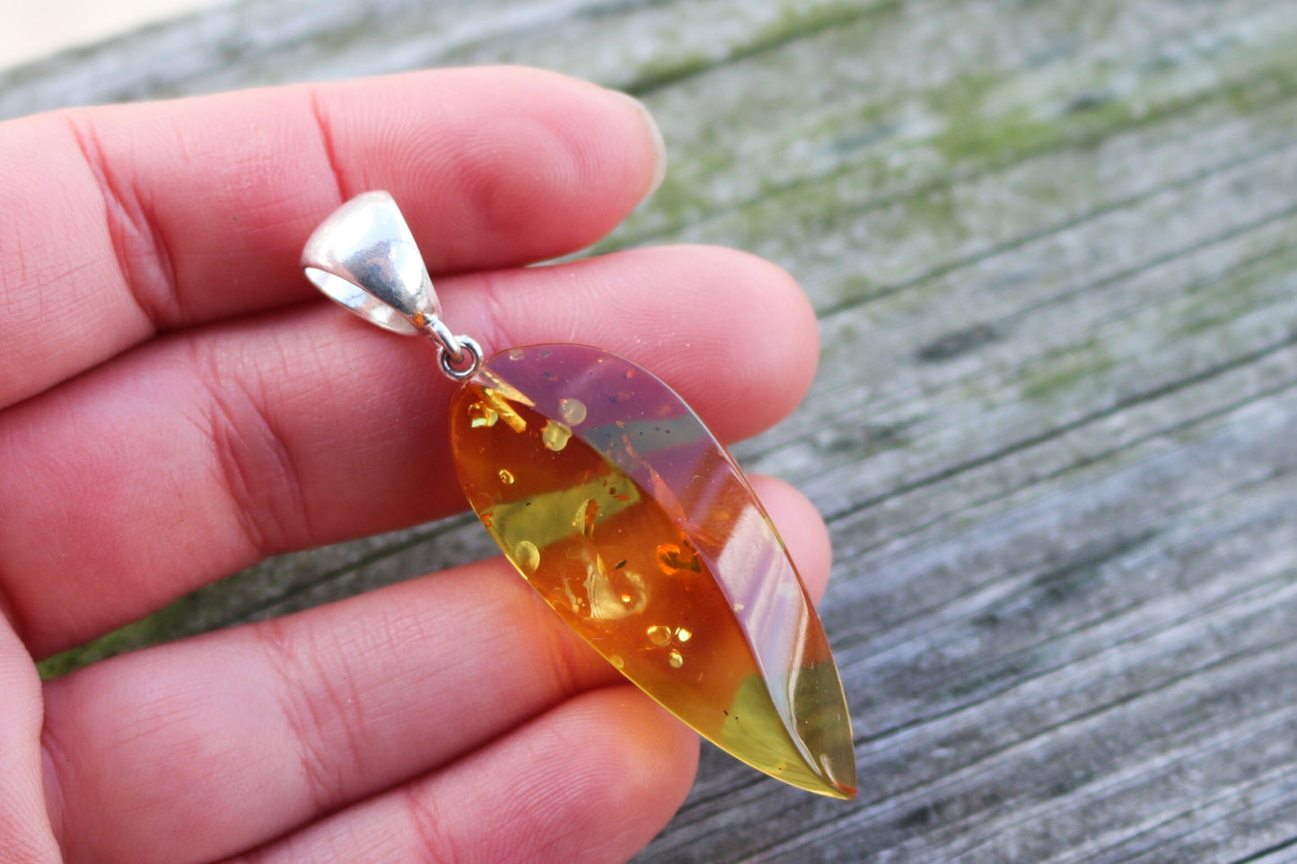 Baltic Amber Pendant Honey Faceted Natural Unisex 2.3″ 6.5 gram 925 Silver