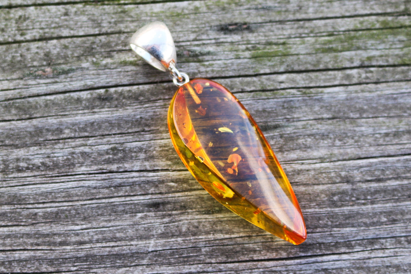 Baltic Amber Pendant Honey Faceted Natural Unisex 2.3″ 6.5 gram 925 Silver