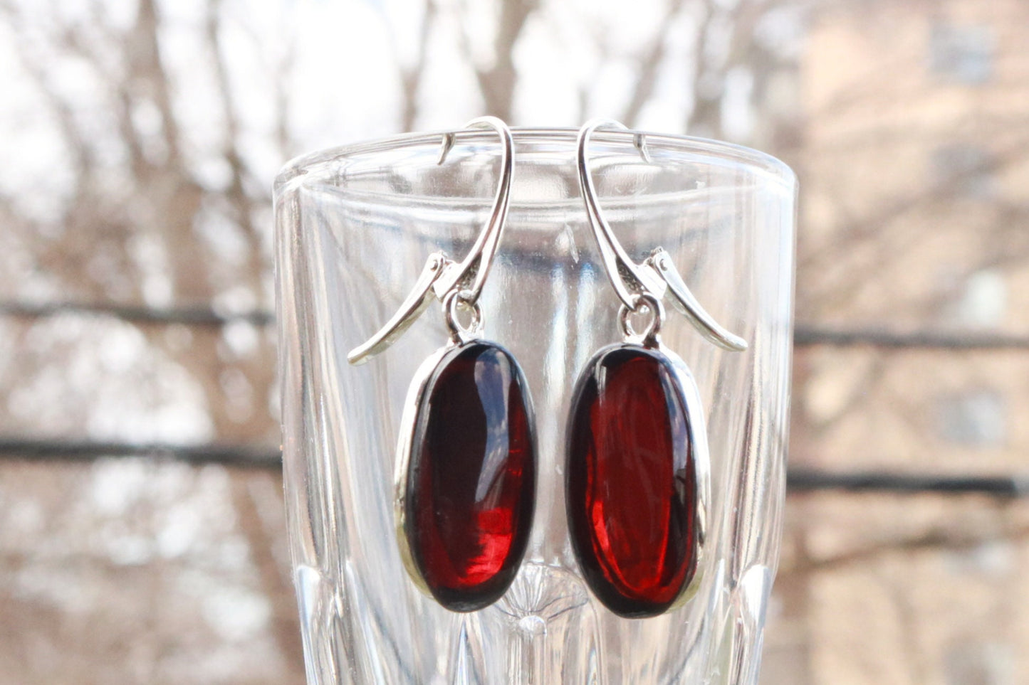 Baltic Amber Earrings Cherry Oval Natural 1.6" 6.6 gram 925 Silver 6.6 gram