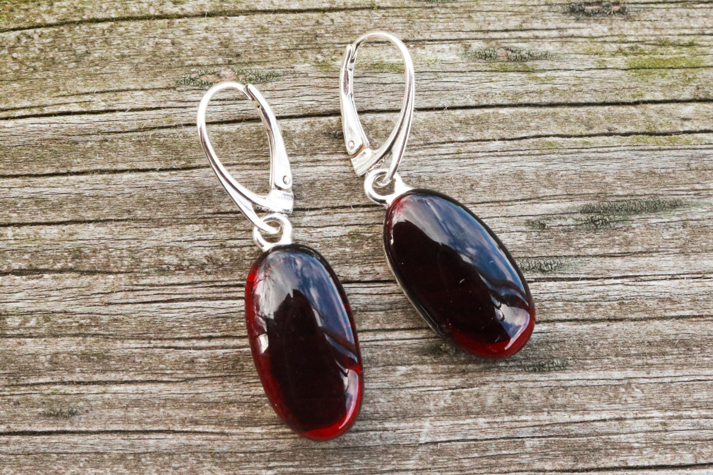 Baltic Amber Earrings Cherry Oval Natural 1.6" 6.6 gram 925 Silver 6.6 gram