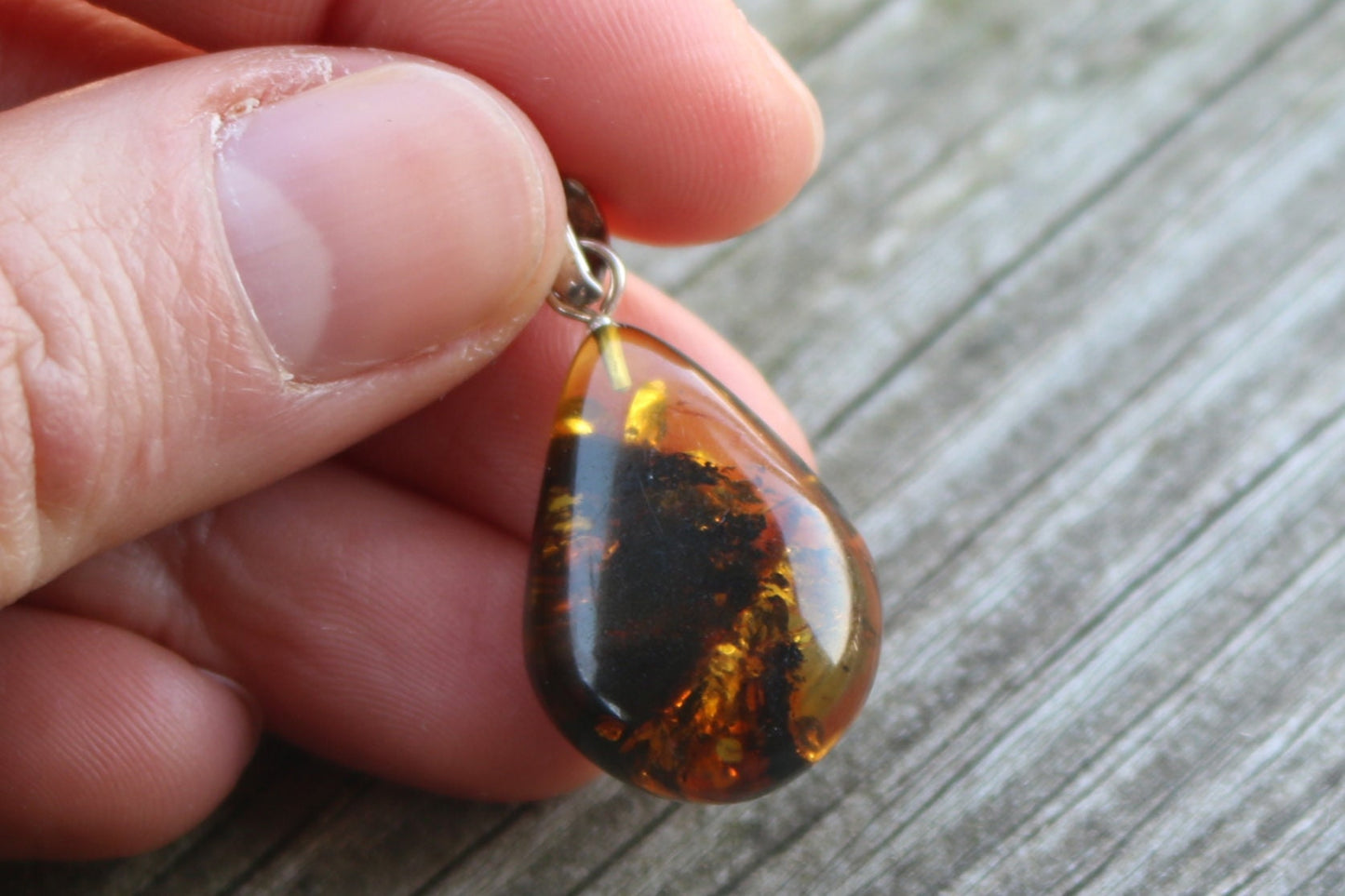 Baltic Amber Pendant Green Drop Sparkling Unisex Jewelry 1.3" 2.4 gram 925 Silver