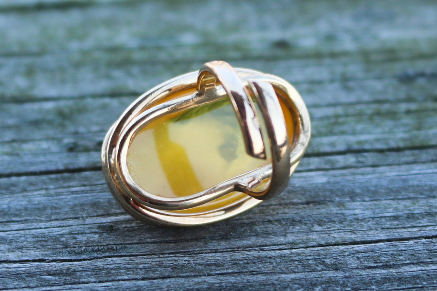 Baltic Amber Ring Yellow Cloudy Gold Plated Adjustable Natural Untreated 11.7 gram