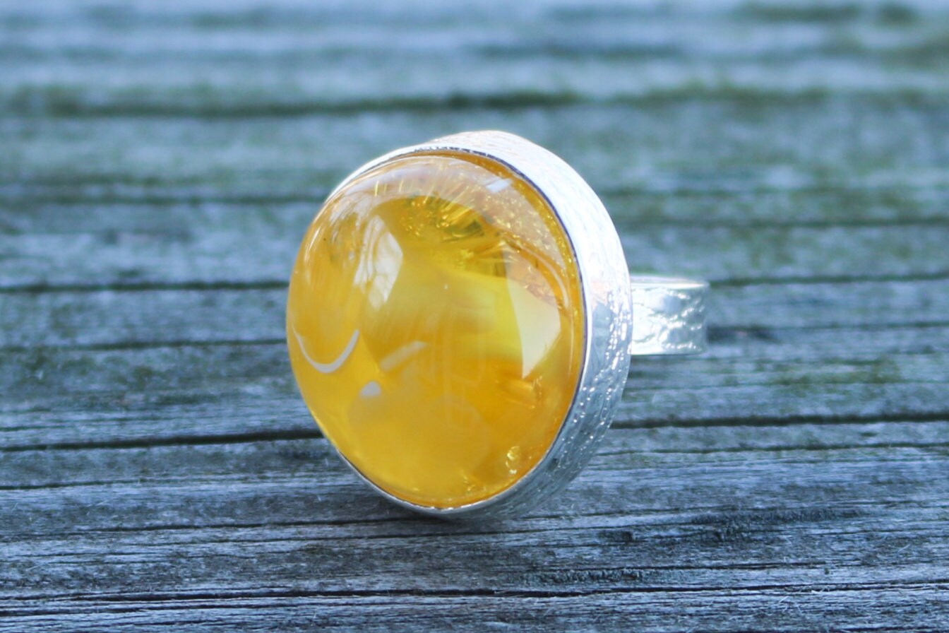 Baltic Amber Ring Butterscotch Adjustable Round Natural Jewelry 925 Silver 13.1 gram