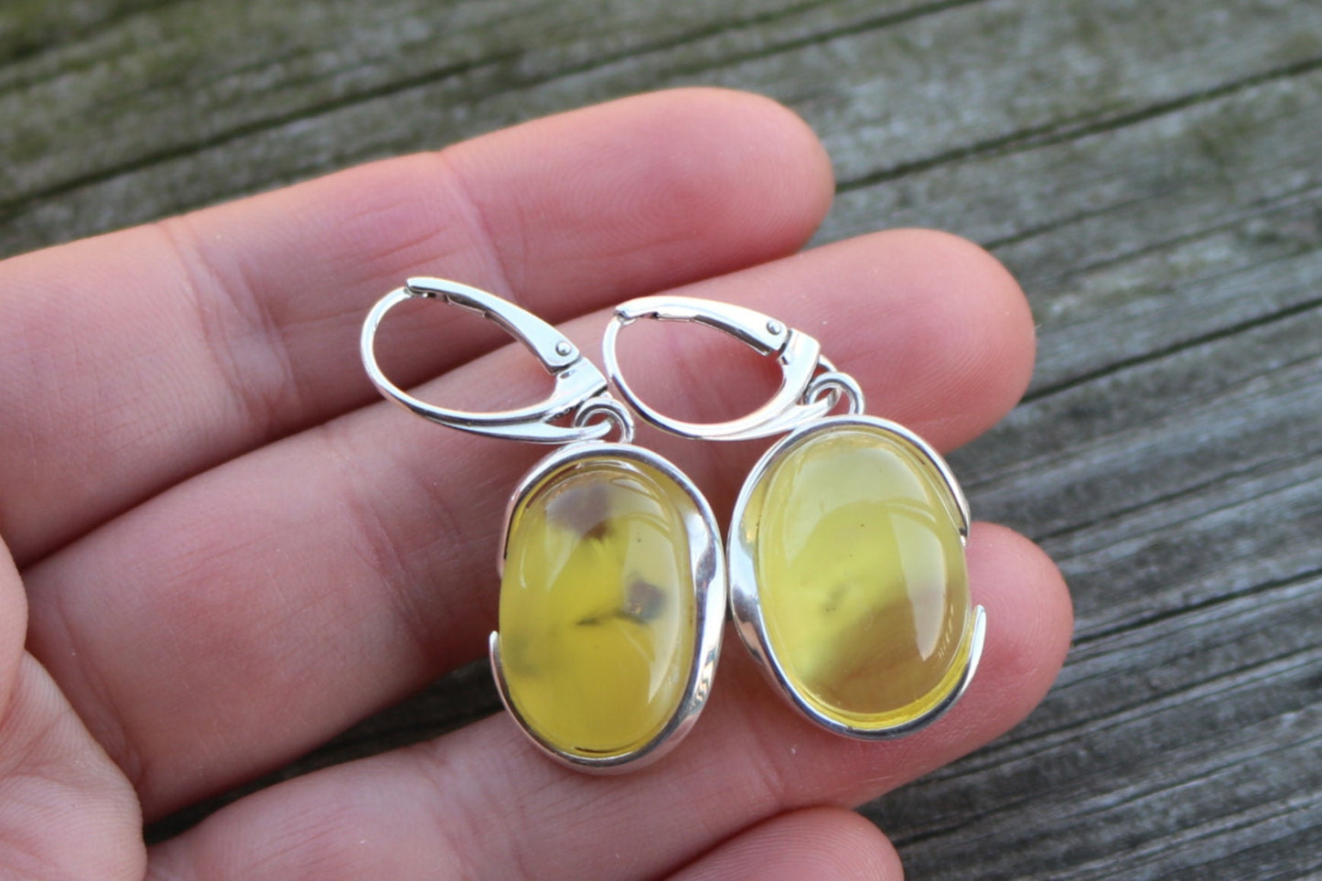 Baltic Amber Earrings Butterscotch Cloudy Oval Natural Jewelry 1.6" 8.3 gram  925 Silver