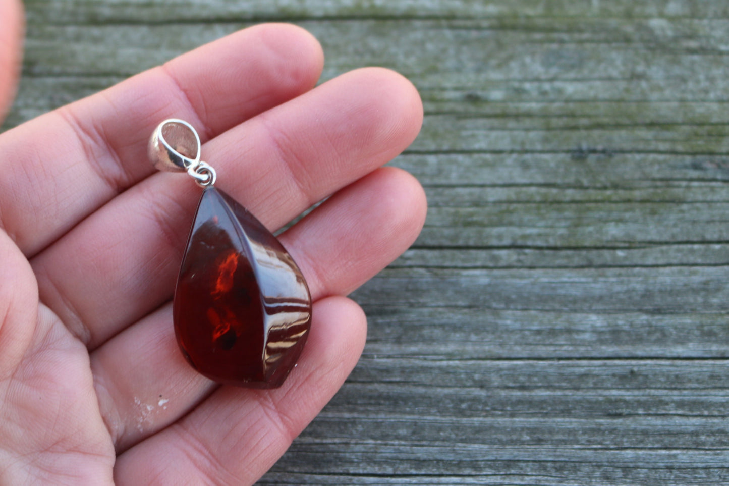 Baltic Amber Cherry Pendant Faceted Natural Unisex 1.9" 5 gram