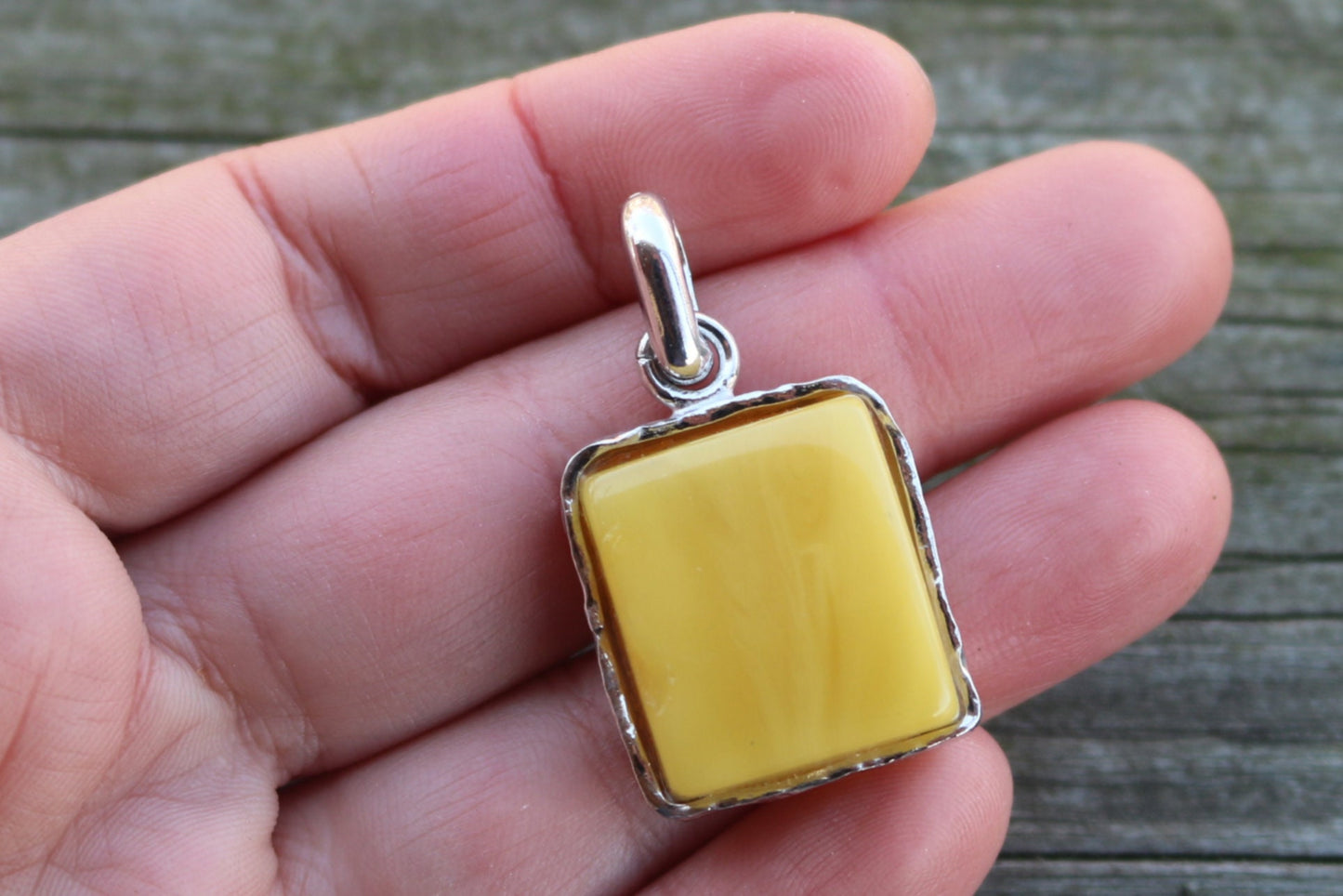 Baltic Amber Pendant Butterscotch Rectangle Natural Untreated Unisex Jewelry 1.5″ 7.8 gram 925 Silver