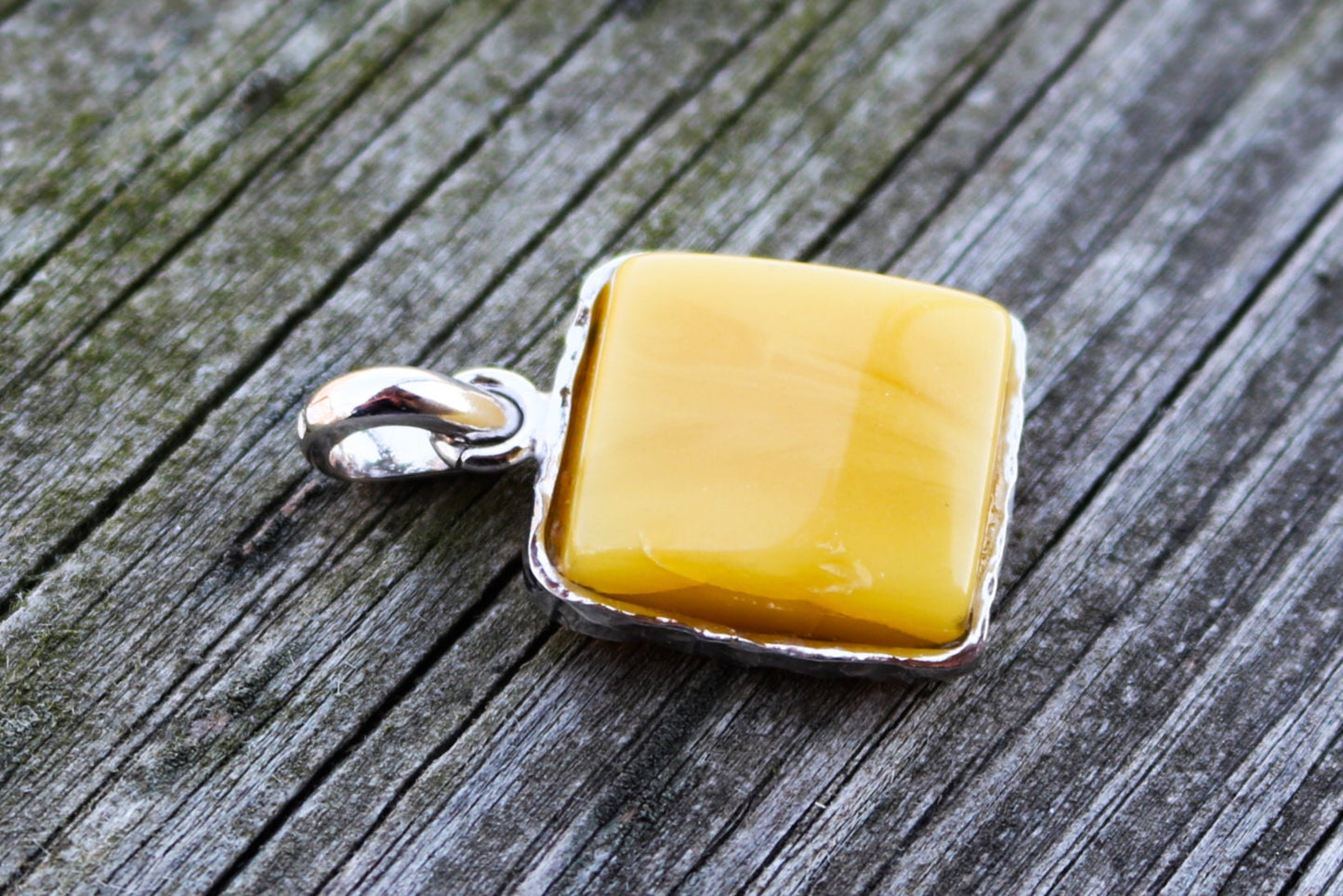 Baltic Amber Pendant Butterscotch Rectangle Natural Untreated Unisex Jewelry 1.5″ 7.8 gram 925 Silver