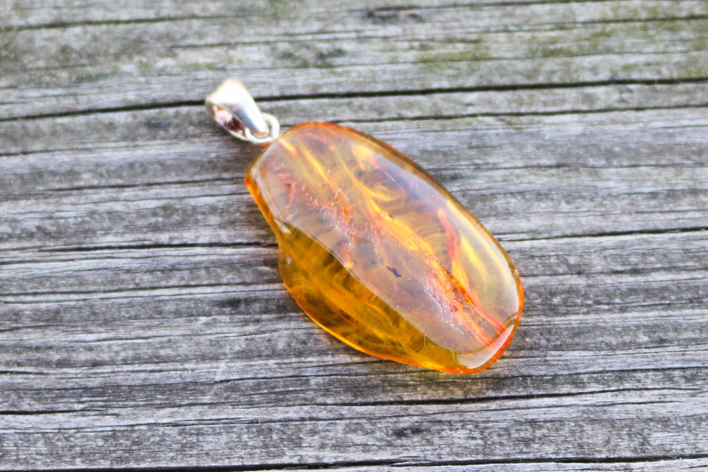 Baltic Amber Pendant Fossil Insect Natural Honey Unisex Jewelry 2" 4.2 gram 925 silver