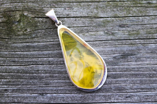 Baltic Amber Yellow Pendant Cloudy Natural Unisex 2.9" 16 gram 925 Silver