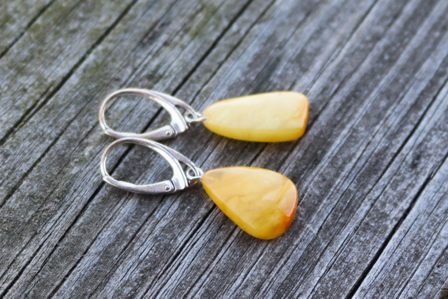 Baltic Amber Earrings Butterscotch Natural Untreated Jewelry 1.5" 2.5 gram 925 Silver