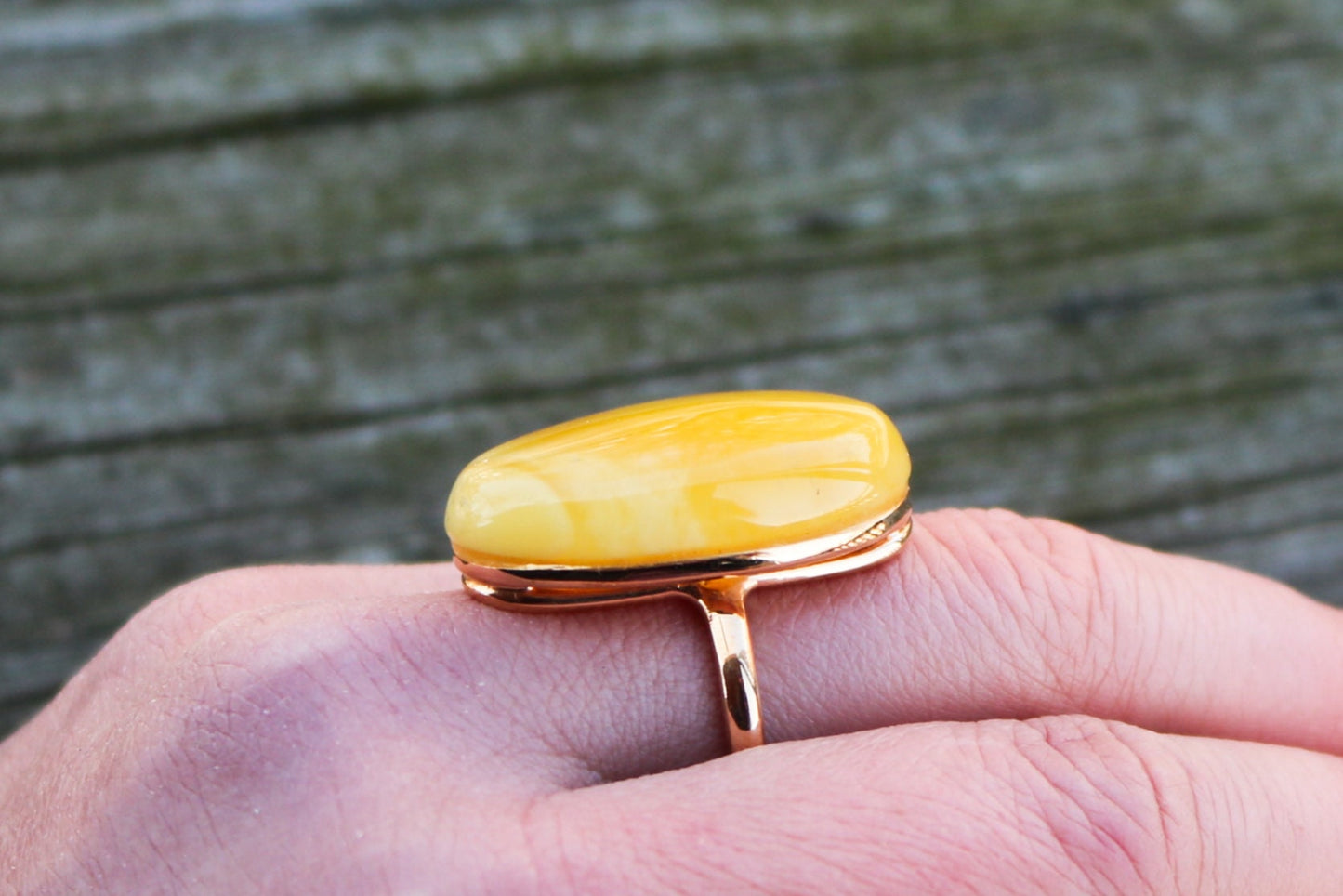 Baltic Amber Ring Yellow Gold Plated Adjustable Natural Untreated 10 gram