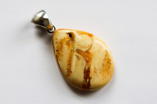 Baltic Amber Pendant Butterscotch Jewelry Natural Raw Unisex 2" 6.3 gram 925 Silver