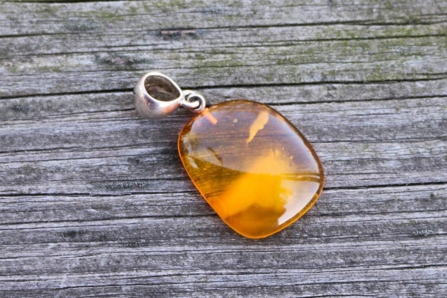 Baltic Amber Honey Pendant Cloudy Natural Untreated Unisex Jewelry 1.65" 4.1 gram 925 Silver