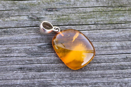 Baltic Amber Honey Pendant Cloudy Natural Untreated Unisex Jewelry 1.65" 4.1 gram 925 Silver