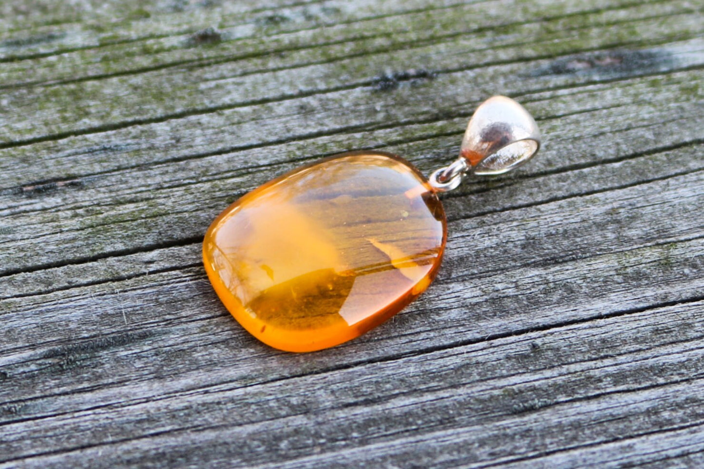 Baltic Amber Honey Pendant Cloudy Natural Untreated Unisex Jewelry 1.65" 4.1 gram 925 Silver