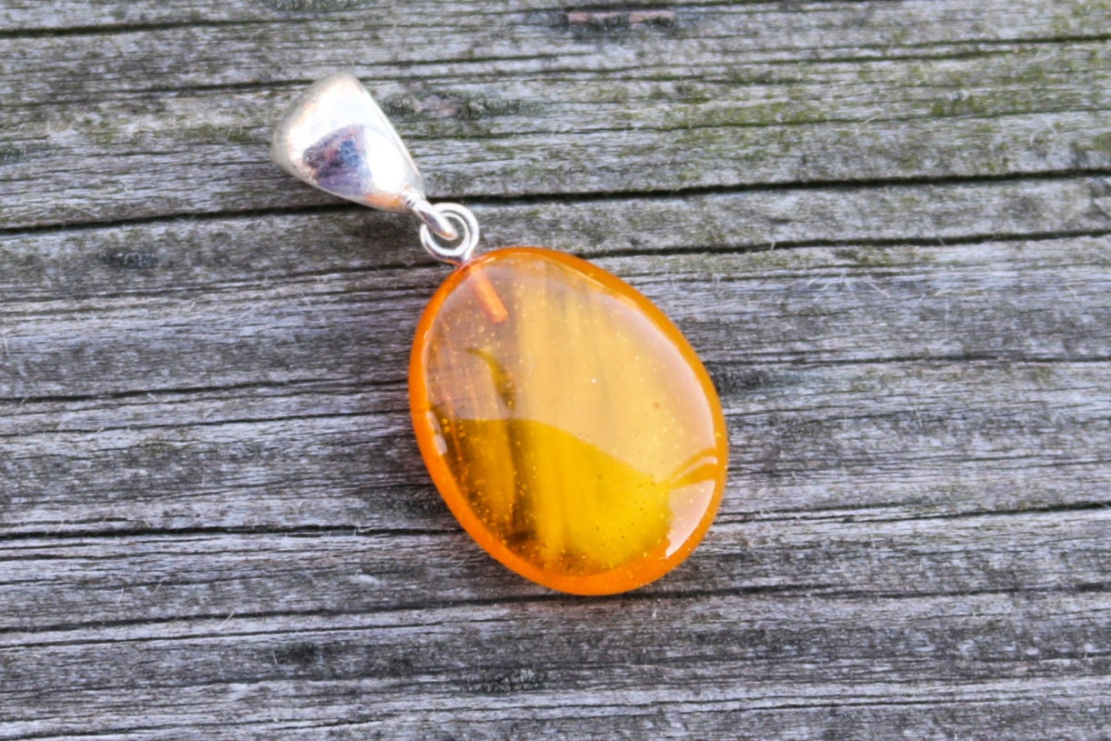 Baltic Amber Pendant Oval Honey Cloudy Unisex 1.4″ 3 gram 925 Silver