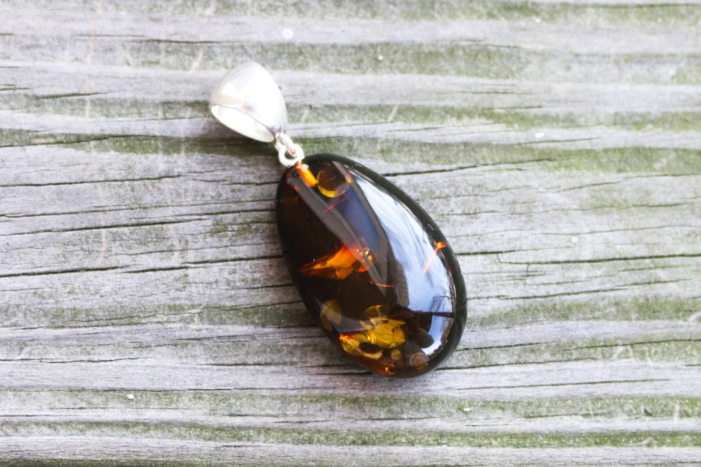 Baltic Amber Pendant Sparkling Green Drop Unisex Jewelry 1.9" 5.7 gram 925 Silver