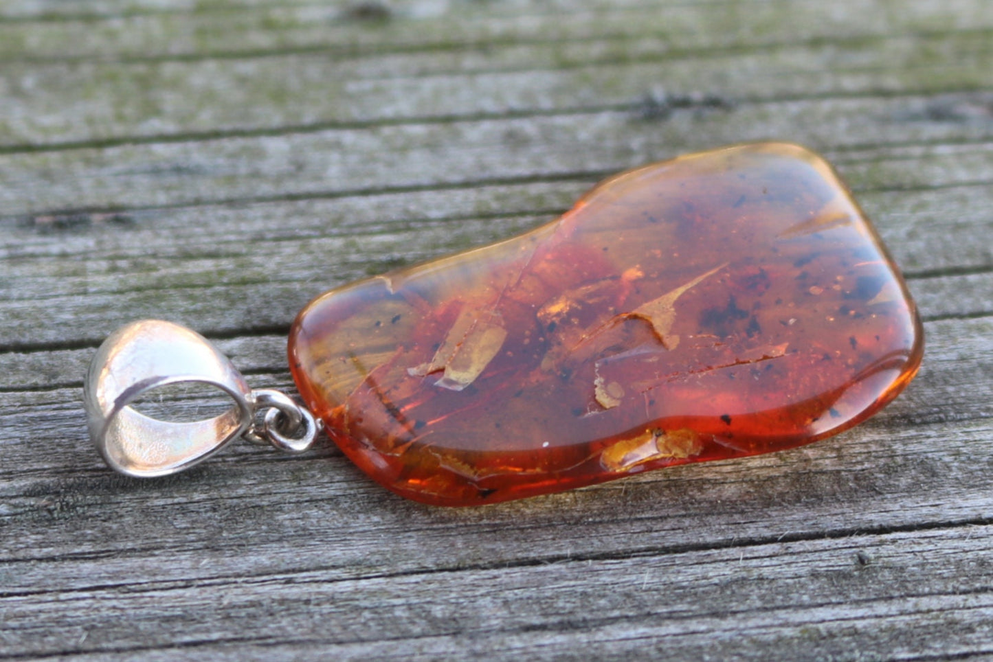 Baltic Amber Pendant Fossil Insect Natural Honey Unisex Jewelry 2.1" 5.2 gram 925 silver