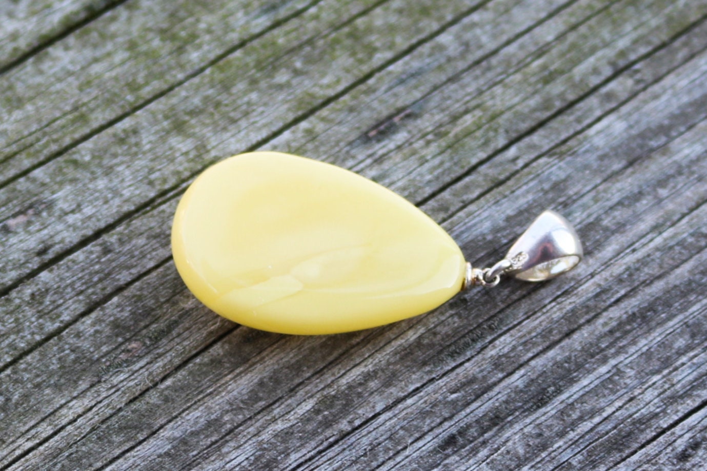 Baltic Amber Pendant Milky Buttersotch Drop Unisex Jewelry 1.96" 6.3 gram 925 Silver