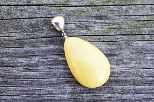 Baltic Amber Pendant Milky Buttersotch Drop Unisex Jewelry 1.96" 6.3 gram 925 Silver