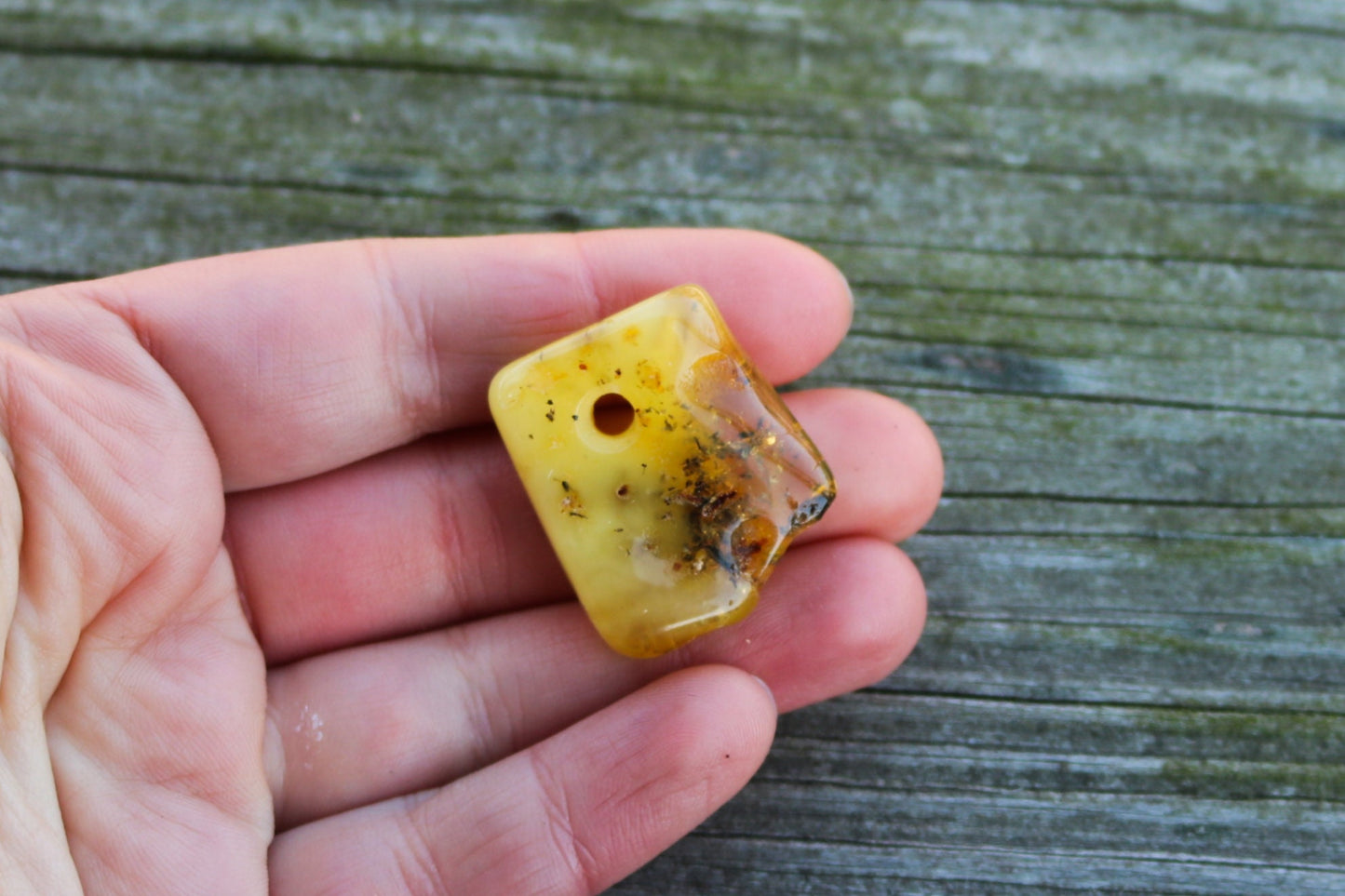 Baltic Amber Pendant Butterscotch Pierced Natural Unisex Jewelry 1.2" 5.4 gram 925 Silver