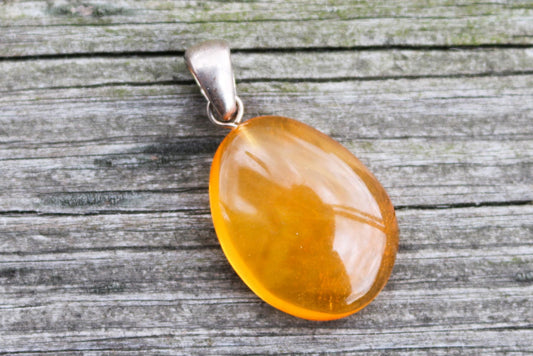 Baltic Amber Pendant Honey Drop Natural Untreated Unisex Jewelry 1.57" 4.4 gram 925 Silver