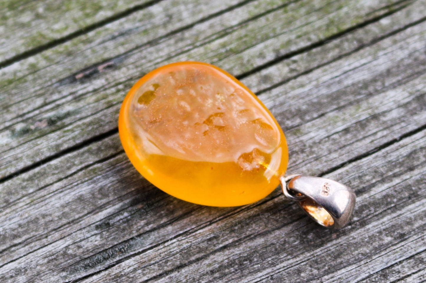 Baltic Amber Pendant Honey Drop Natural Untreated Unisex Jewelry 1.57" 4.4 gram 925 Silver