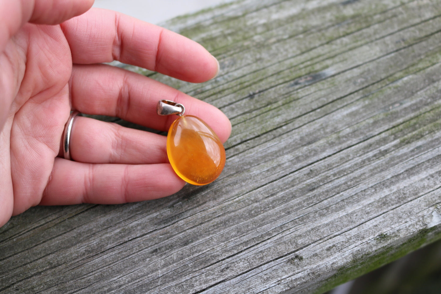 Baltic Amber Pendant Honey Drop Natural Untreated Unisex Jewelry 1.57" 4.4 gram 925 Silver