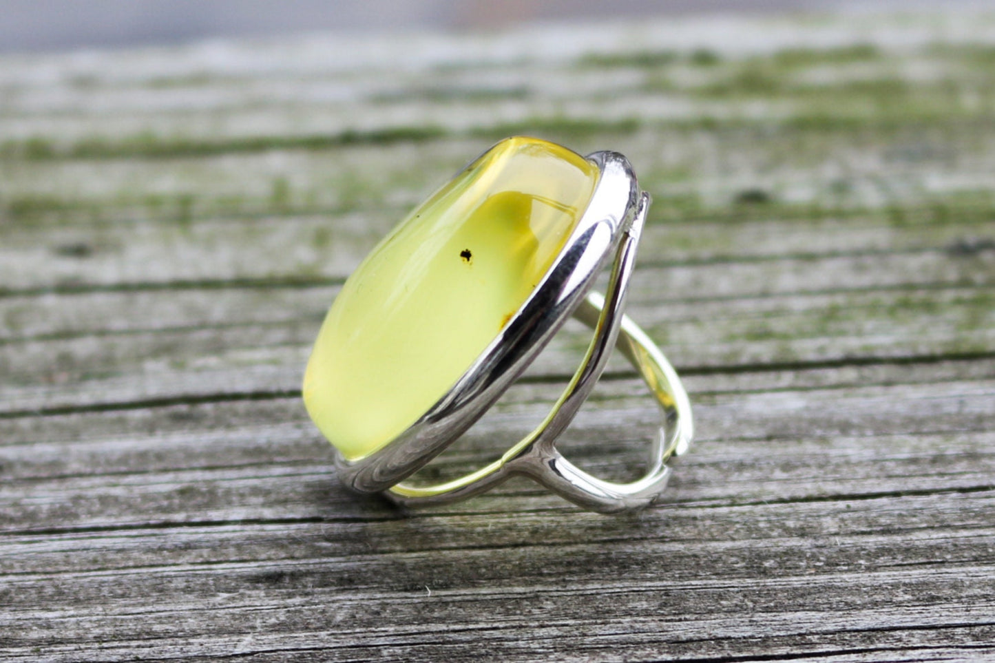 Baltic Amber Ring Yellow Cloudy Adjustable Untreated Natural Jewelry 925 Silver 17 gram