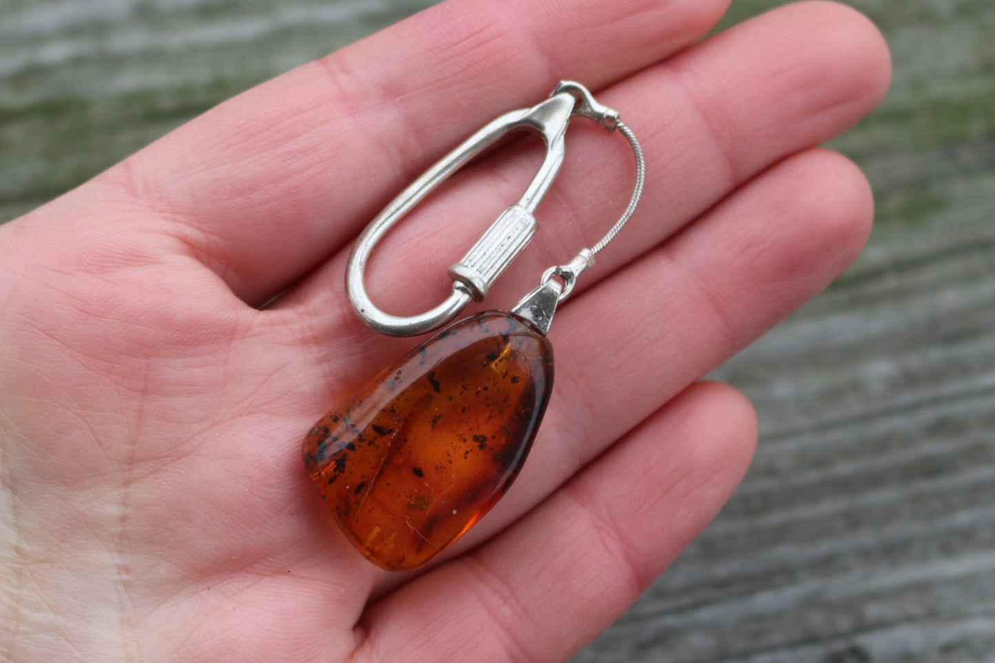 Baltic Amber Keychain with Fossil Insect Inclusions Natural 7.5 gram 925 Silver