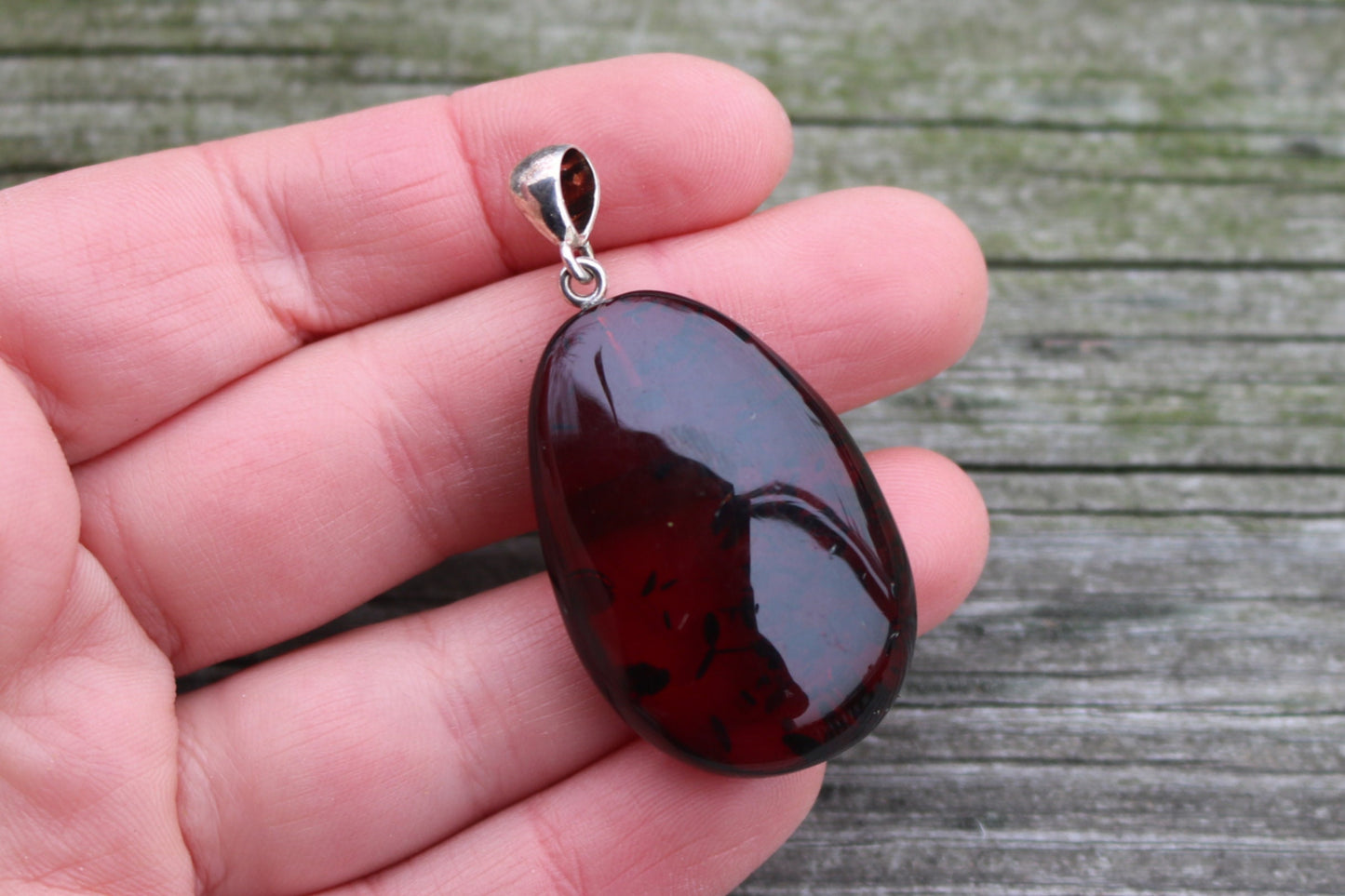 Baltic Amber Cherry Pendant Drop Natural Unisex Jewelry 2" 6.5 gram 925 Silver